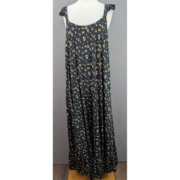 Ninexis Maxi Dress Women's Plus 1X Black Ruffle Floral Cottagecore Maternity NWT - Picture 3 of 11